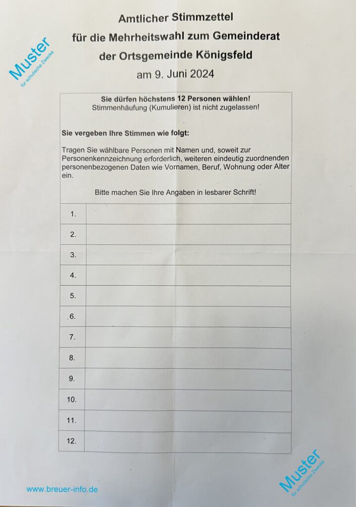 Wahl des Gemeinderats von Königsfeld